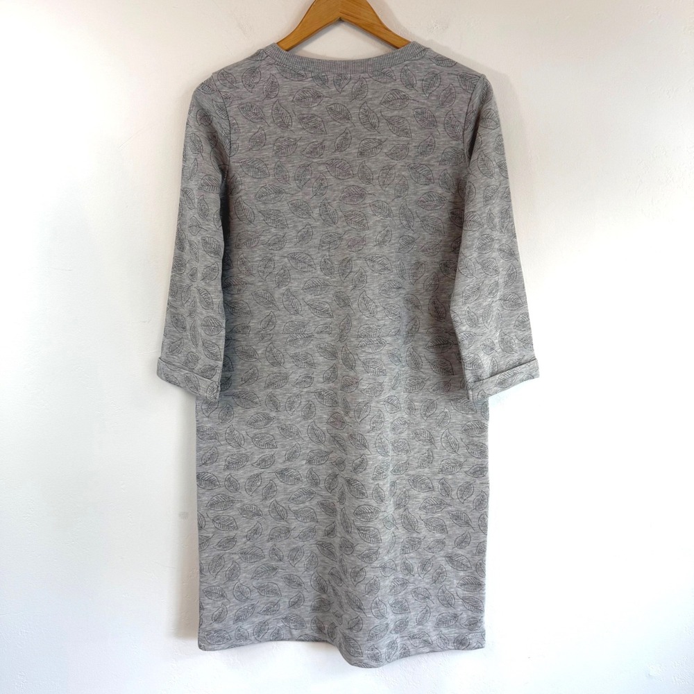 Boden Gray Leaf Print‎ Sweatshirt Dress Metallic Glitter Pockets Cozy UK14 US10
